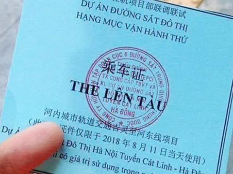 Thẻ đi thử tàu Cát Linh-Hà Đông in song ngữ Việt - Trung có giá trị trong ngày